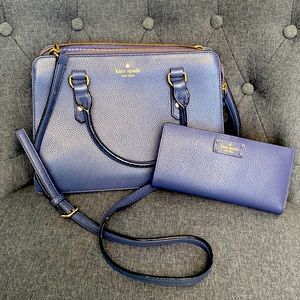 Bluish gray Kate spade purse and wallet set. Great for any occasion year round.
